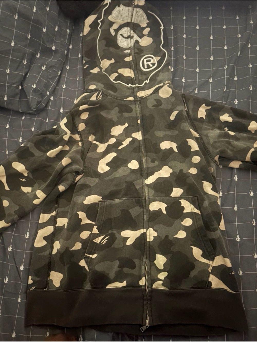 Bape Men's Black & Olive Green Camo Zip Hoodie